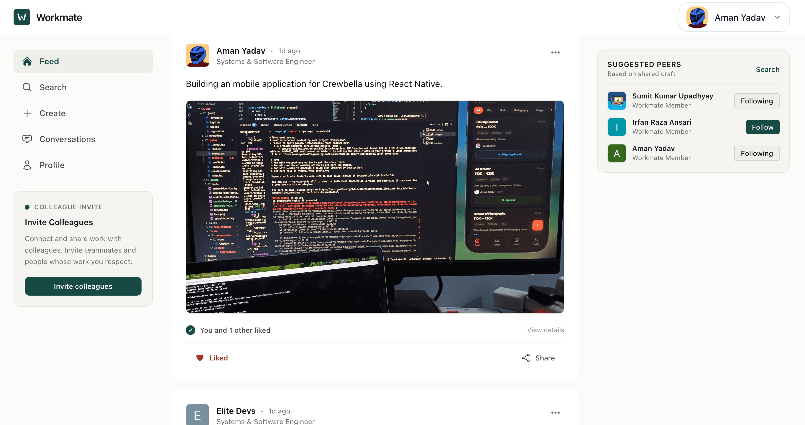 Workmate — LinkedIn-style social networking platform
